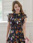 画像16: [送料無料][SETTAN]ネイビー×イエロー・ブラック×オレンジ・ブラック×レッド・ティアード・フリル・プチハイネック・ミディアムドレス・ワンピース[即日発送][大きいサイズあり] (16)