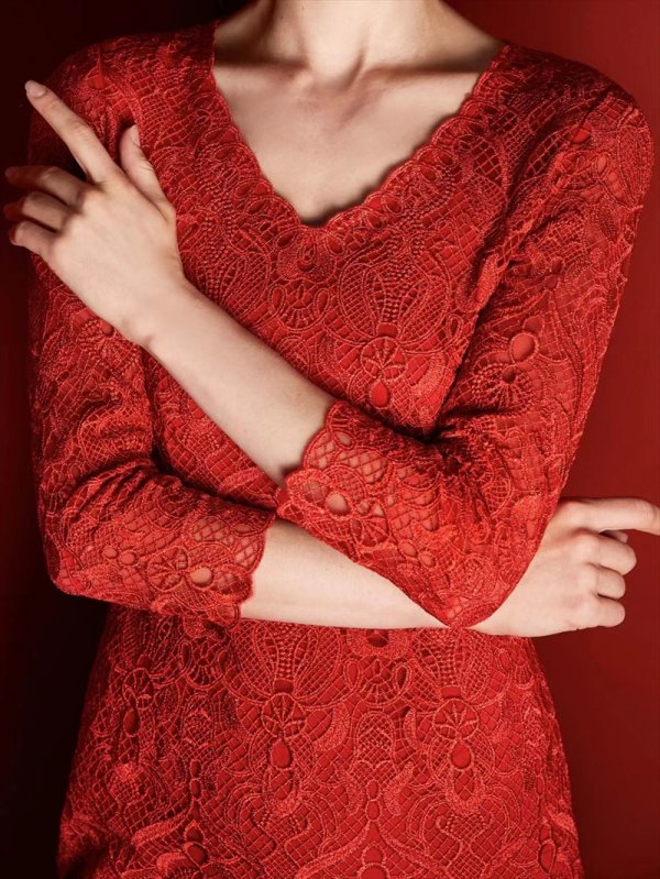 画像9: [送料無料][SETTAN]ブラック・レッド・グリーン・Vネック・七分袖・マーメイド・ミモレ丈・ミディアムドレス・ワンピース[即日発送][大きいサイズあり] (9)