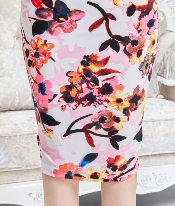 画像14: [送料無料][GINZA COUTURE]ピンク・ブルー・カシュクール風・リボン・花柄・パステル・五分袖・ミニドレス・ワンピース[即日発送][大きいサイズあり] (14)