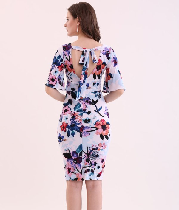 画像6: [送料無料][GINZA COUTURE]ピンク・ブルー・カシュクール風・リボン・花柄・パステル・五分袖・ミニドレス・ワンピース[即日発送][大きいサイズあり] (6)