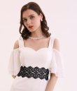 画像11: [送料無料][GINZA COUTURE]グリーン・オレンジ・ホワイト・オープンショルダー・ポイントレース・無地・タイト・ミニドレス・ワンピース[即日発送][大きいサイズあり] (11)