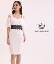 画像3: [送料無料][GINZA COUTURE]グリーン・オレンジ・ホワイト・オープンショルダー・ポイントレース・無地・タイト・ミニドレス・ワンピース[即日発送][大きいサイズあり] (3)