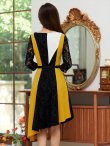 画像3: [GINZACOUTURE]イエロー×ブラック・トリコロール・ ブラックレース・ アシメントリー ・七分袖 ・ミディアムドレス ・ワンピース (3)