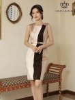 画像11: [送料無料][GINZA COUTURE]ワインレッド・ブラック・ブラウン・トリコロールカラー・ノースリーブ・タイト・ベルト付き・ミニドレス・ワンピース[即日発送][大きいサイズあり] (11)