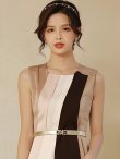 画像15: [送料無料][GINZA COUTURE]ワインレッド・ブラック・ブラウン・トリコロールカラー・ノースリーブ・タイト・ベルト付き・ミニドレス・ワンピース[即日発送][大きいサイズあり] (15)