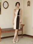 画像16: [送料無料][GINZA COUTURE]ワインレッド・ブラック・ブラウン・トリコロールカラー・ノースリーブ・タイト・ベルト付き・ミニドレス・ワンピース[即日発送][大きいサイズあり] (16)