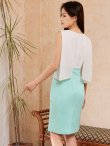 画像3: [送料無料][GINZA COUTURE]ホワイト×グリーン・レース・バイカラー・シフォン・タイト・ノースリーブ・ミニドレス・ワンピース[即日発送][大きいサイズあり] (3)