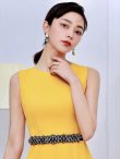 画像9: [送料無料][GINZA COUTURE]ロイヤルブルー・イエロー・ワインレッド・ノースリーブ・シンプル・Aライン・ベルト・ビジュー・ミニドレス・ワンピース[即日発送][大きいサイズあり] (9)