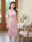 画像15: [送料無料][GINZA COUTURE]ブラック・ホワイト・ピンク・スパンコールMIX・ツイード・シンプル・ノースリーブ・タイト・ミディアムドレス・ワンピース[即日発送][大きいサイズあり] (15)