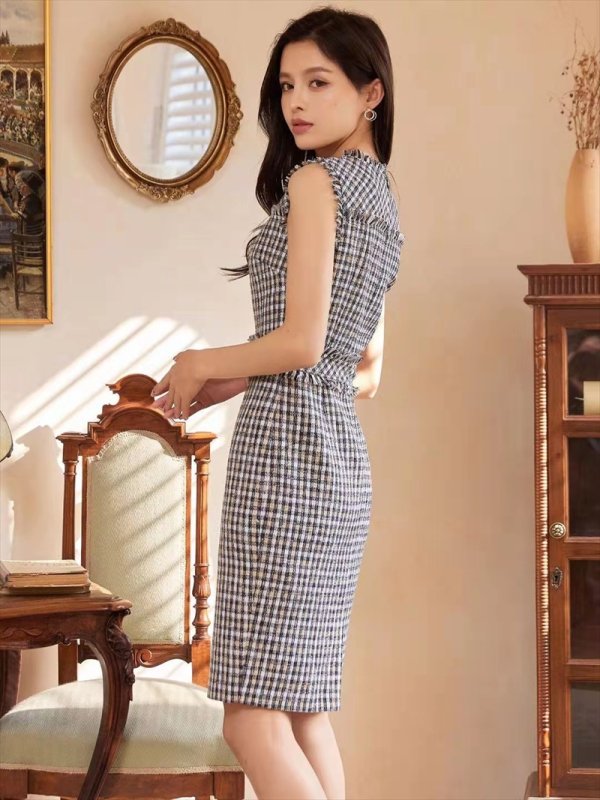 画像10: [送料無料][ERUKEI]ツイード・フリンジ・ブラック・レッド・ネイビー・ピンク・イエロー・ブルー・タイト・ミニドレス・ワンピース[即日発送][大きいサイズあり] (10)