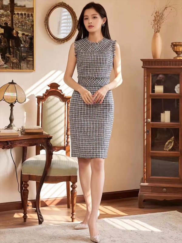 画像19: [送料無料][ERUKEI]ツイード・フリンジ・レッド・ブラック・ピンク・イエロー・ネイビー・ブルー・タイト・ミニドレス・ワンピース[即日発送][大きいサイズあり] (19)