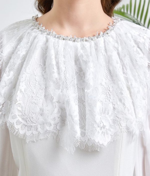 画像11: [送料無料][ERUKEI]ショルダーレース・首元ビジュー・ブラック・ホワイト・ミニドレス・ワンピース[即日発送][大きいサイズあり] (11)