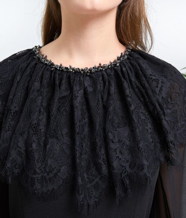 画像12: [送料無料][ERUKEI]ショルダーレース・首元ビジュー・ブラック・ホワイト・ミニドレス・ワンピース[即日発送][大きいサイズあり] (12)