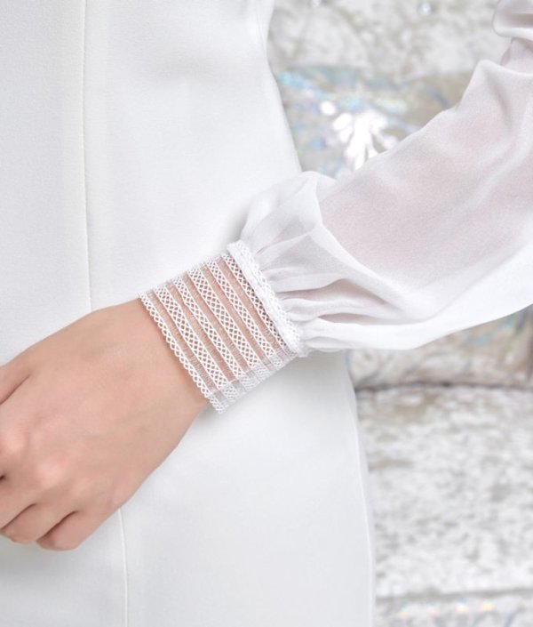 画像13: [送料無料][ERUKEI]ショルダーレース・首元ビジュー・ブラック・ホワイト・ミニドレス・ワンピース[即日発送][大きいサイズあり] (13)