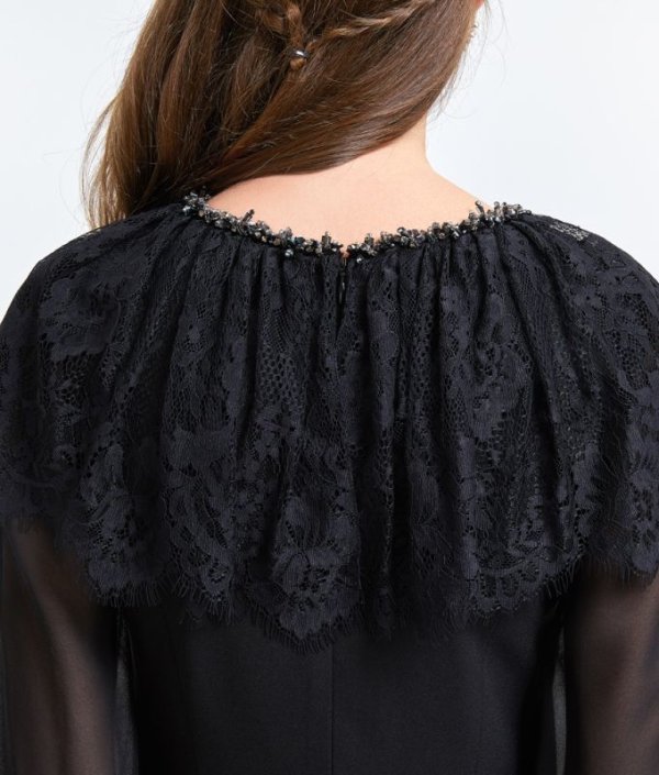 画像17: [送料無料][ERUKEI]ショルダーレース・首元ビジュー・ブラック・ホワイト・ミニドレス・ワンピース[即日発送][大きいサイズあり] (17)