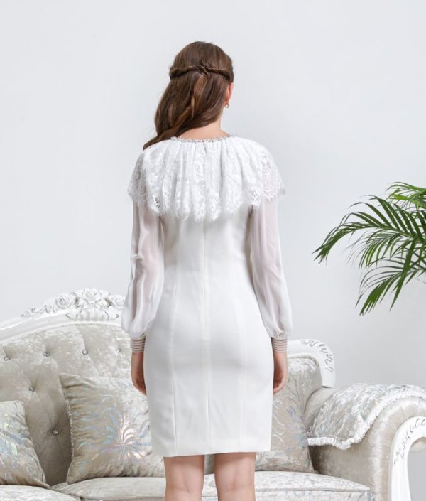 画像5: [送料無料][ERUKEI]ショルダーレース・首元ビジュー・ブラック・ホワイト・ミニドレス・ワンピース[即日発送][大きいサイズあり] (5)