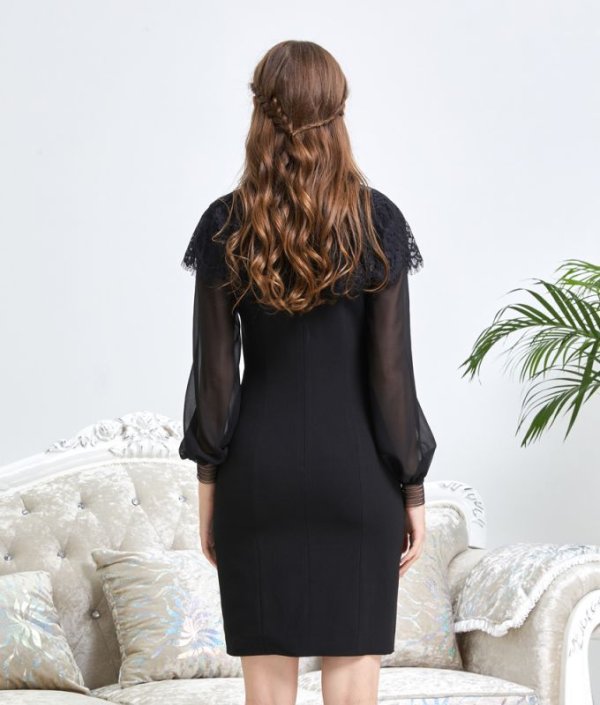 画像6: [送料無料][ERUKEI]ショルダーレース・首元ビジュー・ブラック・ホワイト・ミニドレス・ワンピース[即日発送][大きいサイズあり] (6)