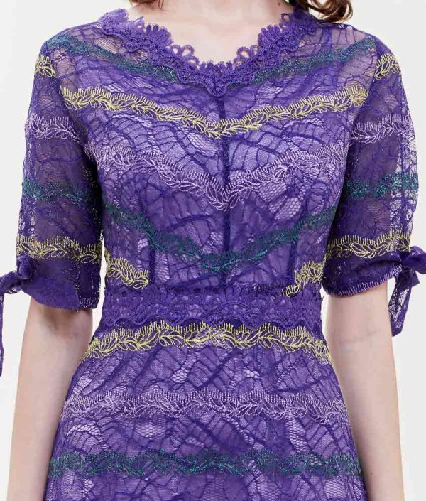 画像5: [送料無料][ERUKEI]パープル・総レース・スリーブ・ Aライン・ミディアムドレス・ワンピース[即日発送][大きいサイズあり] (5)