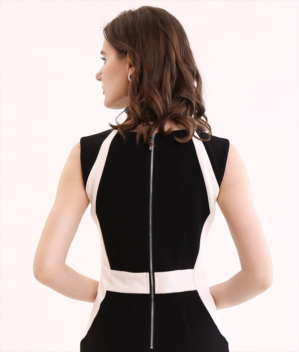 画像6: [送料無料][ERUKEI]ブラック・ベージュ・バイカラー・シンプル・ノースリーブ・切替・ポケット・ミニドレス・ワンピース[即日発送][大きいサイズあり] (6)