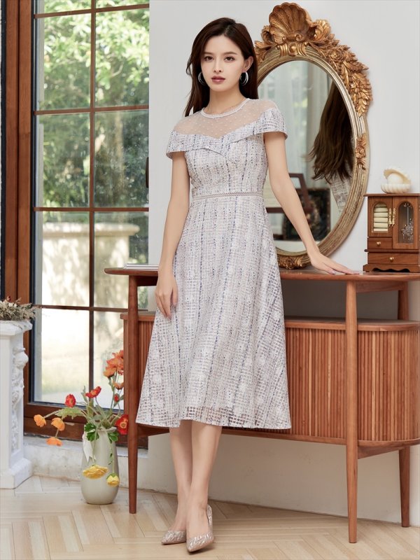 画像5: [送料無料][SETTAN]ホワイト・レース・ブルーレッドチェック・Aライン・フレア・ミディアムワンピース・ワンピース[即日発送][大きいサイズあり] (5)