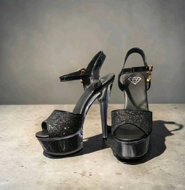 画像7: [ニュースソース][news]シルバー・ピンクゴールド・ブラック・アンクルストラップ・ラメ・グリッター・ラインストーンチャーム・厚底・16cmヒール・サンダル[即日発送] (7)