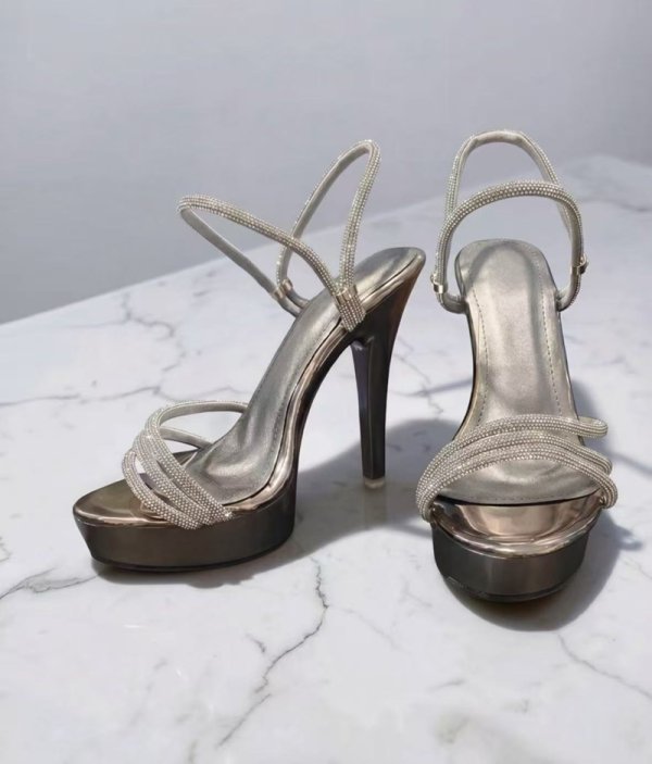 画像5: [ニュースソース][news]ベージュ・グレー・ブラック・２way・アンクルストラップ・ラインストーン・厚底・14cmヒール・サンダル[即日発送] (5)