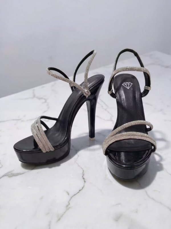 画像7: [ニュースソース][news]ベージュ・グレー・ブラック・２way・アンクルストラップ・ラインストーン・厚底・14cmヒール・サンダル[即日発送] (7)