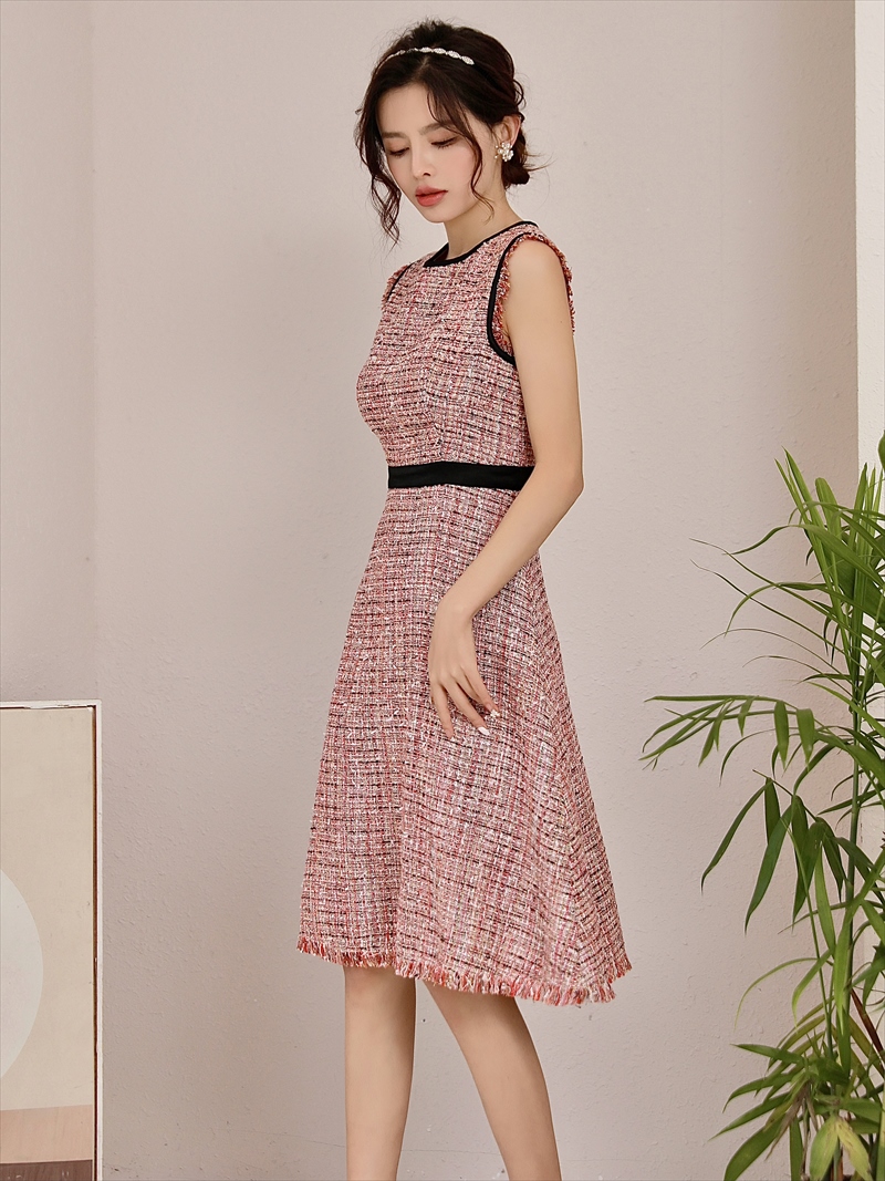 GINZA COUTURE]ピンク・ツイード・ノースリーブ・Aライン・ミニドレス